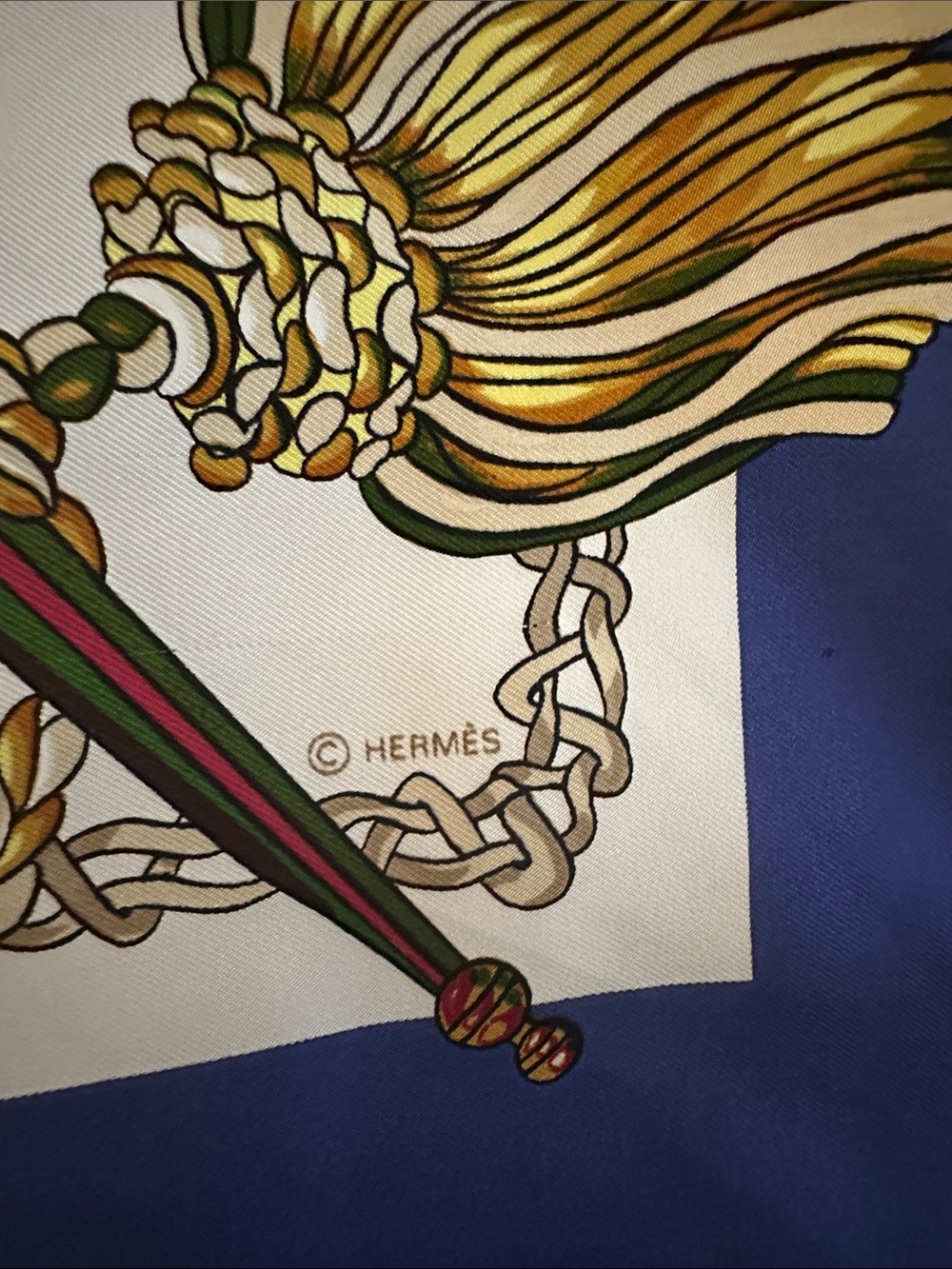 Hermès Le Timbalier Silk Scarf 90 Blue White Gold Multicolor Equestrian Carré - Picture 2 of 5